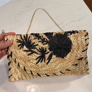 Francesca’s Accessories, Straw and Black flower Clutch purse bag NWT